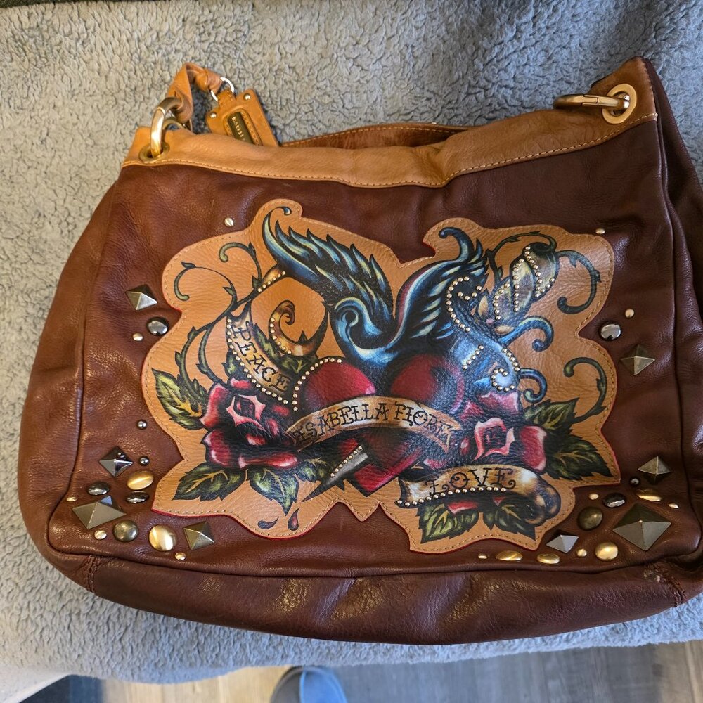 Isabella Fiore Hand Painted Peace and Love Large Purse